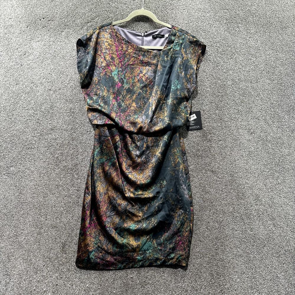 MARINA Multicolored Asymmetrical Sheath Dress Ruched Cocktail